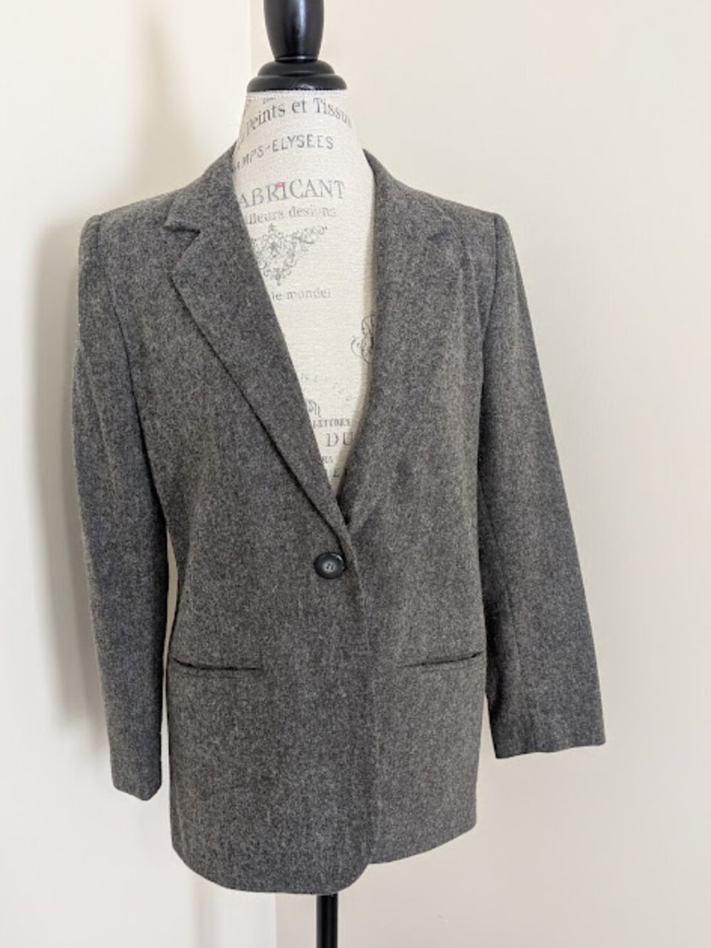 Sag Harbor women's petite single button grey wool blazer jacket size 6P